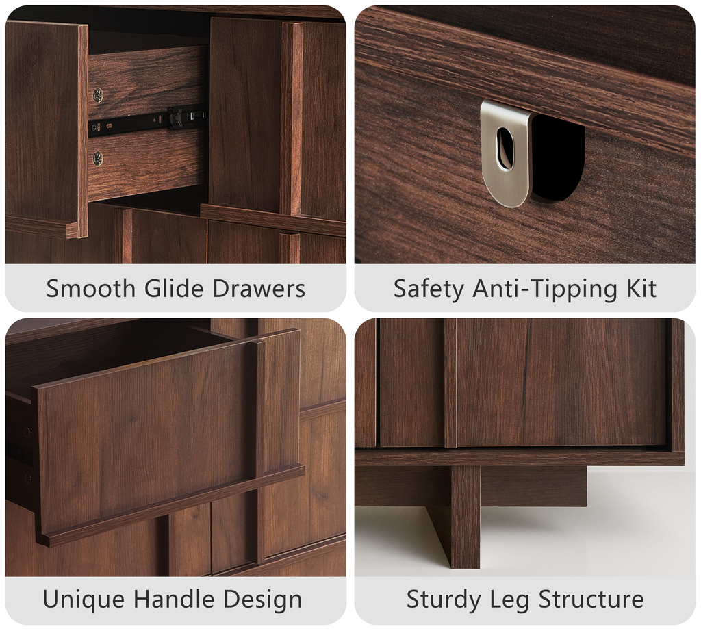 The Linear 55" Walnut Dresser | Sculptural Mid-Century 9-Drawer Chest