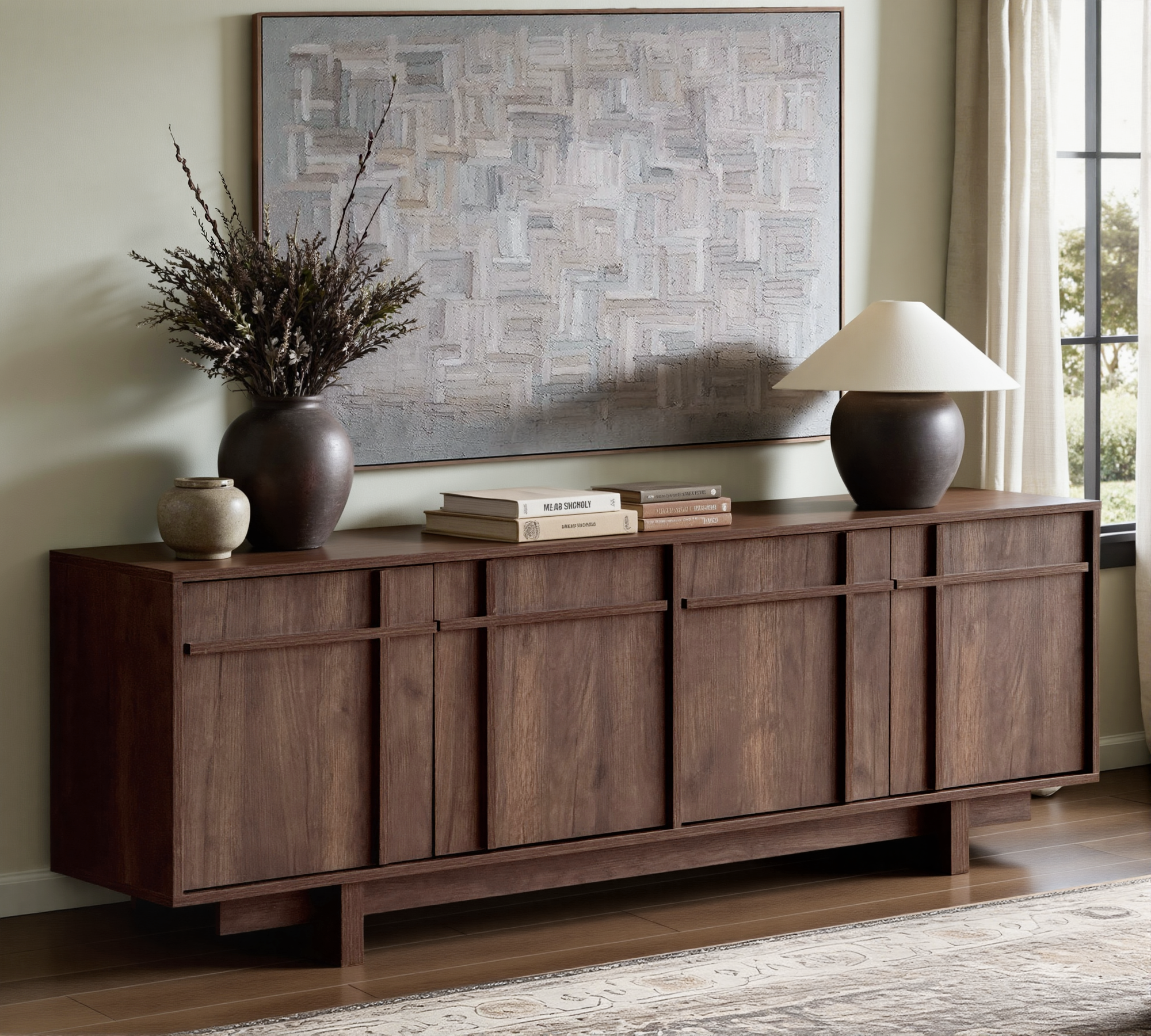 The Linear 65.6" TV Stand | Deep Walnut Mid-Century Media Console