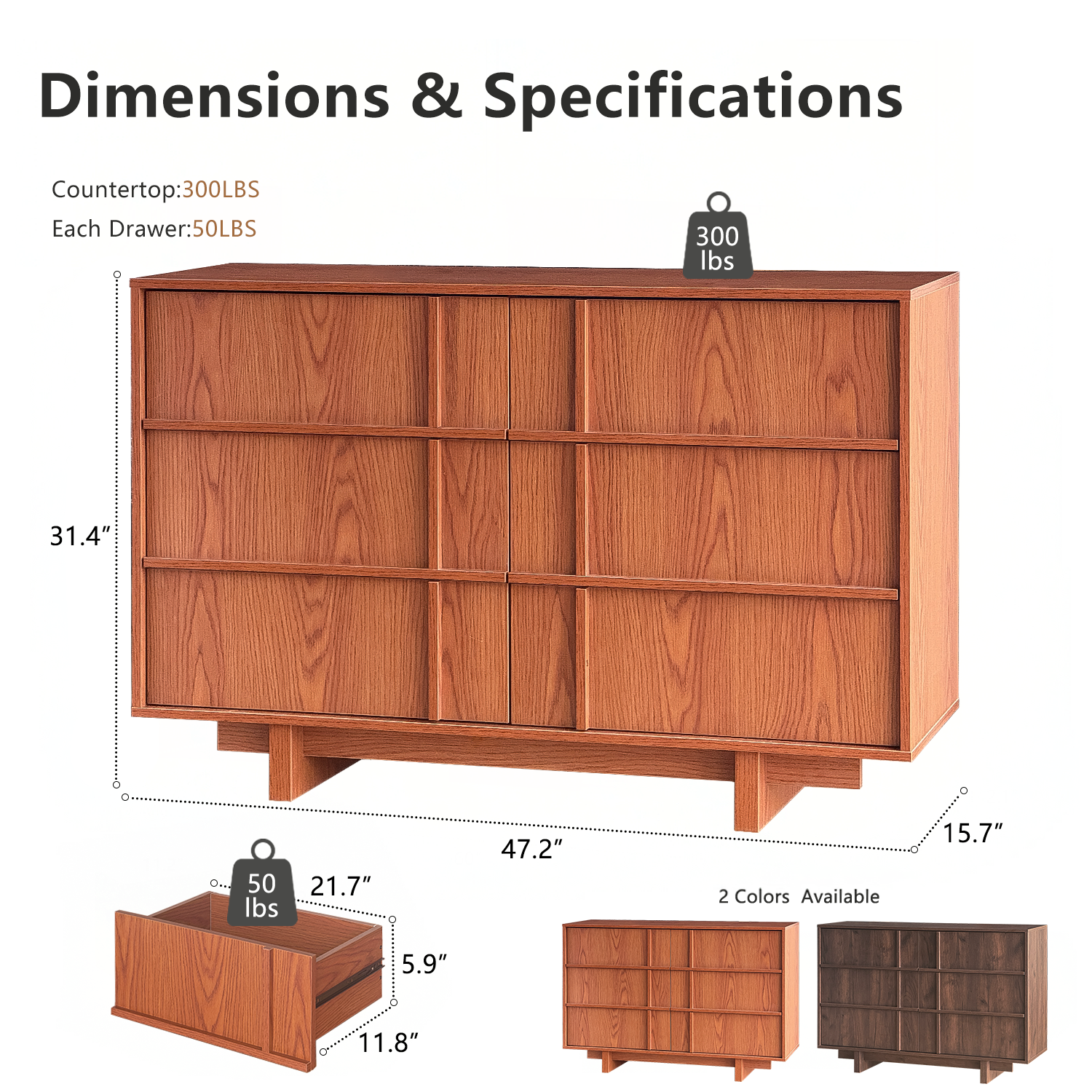 The Linear 47.2" Cherry  Dresser | Sculptural Mid-Century 6-Drawer Chest