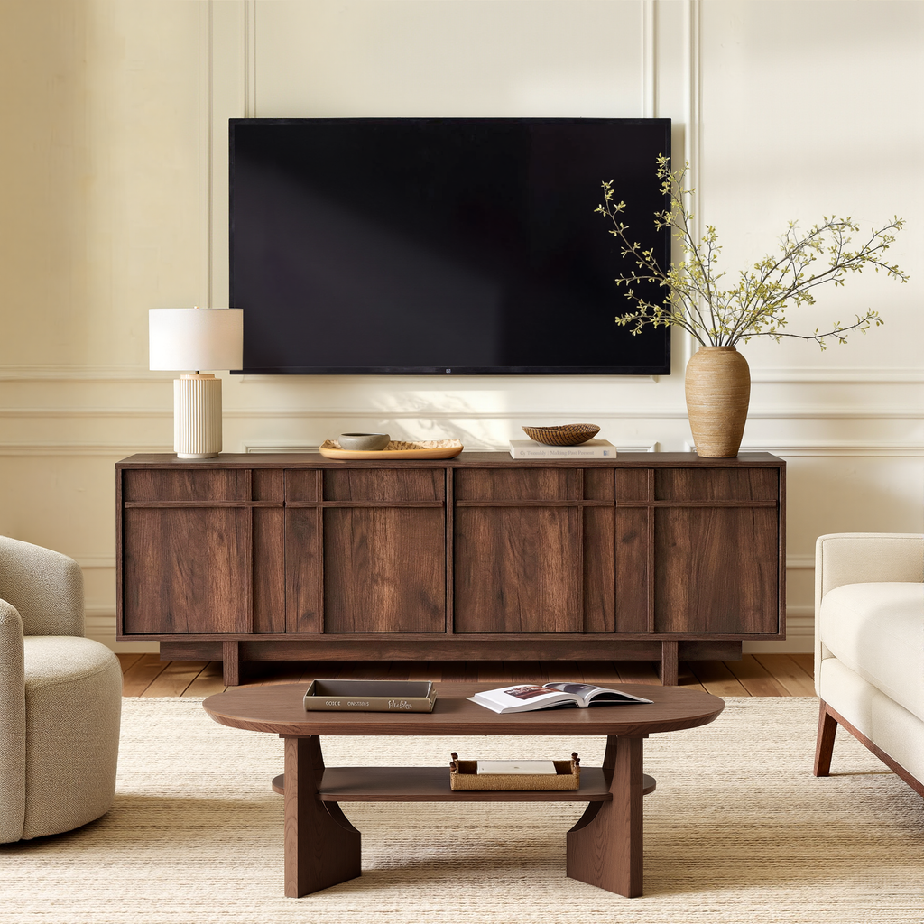 The Linear 65.6" TV Stand | Deep Walnut Mid-Century Media Console