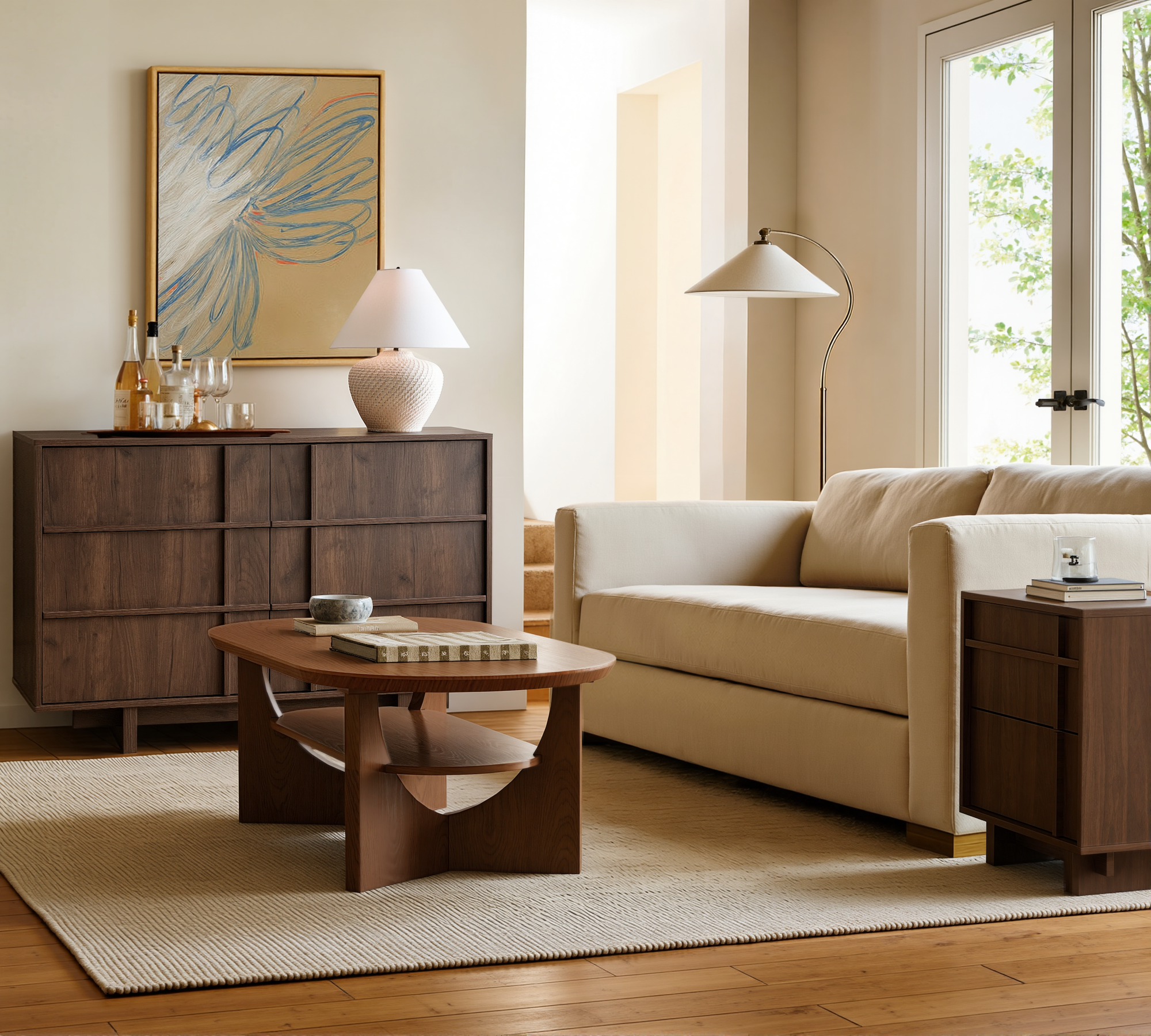 The Linear 47.2" Walnut  Dresser | Sculptural Mid-Century 6-Drawer Chest