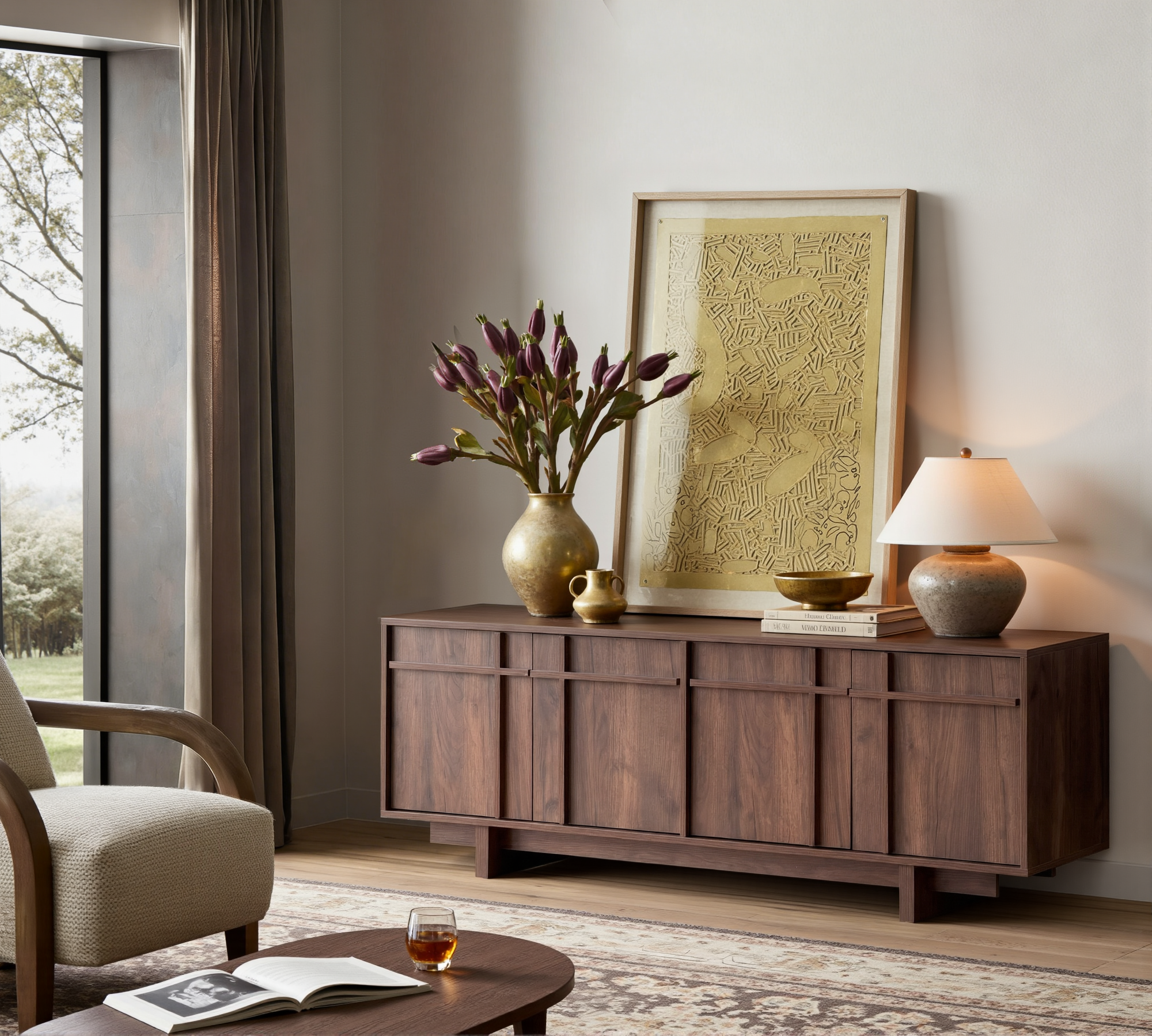 The Linear 65.6" TV Stand | Deep Walnut Mid-Century Media Console