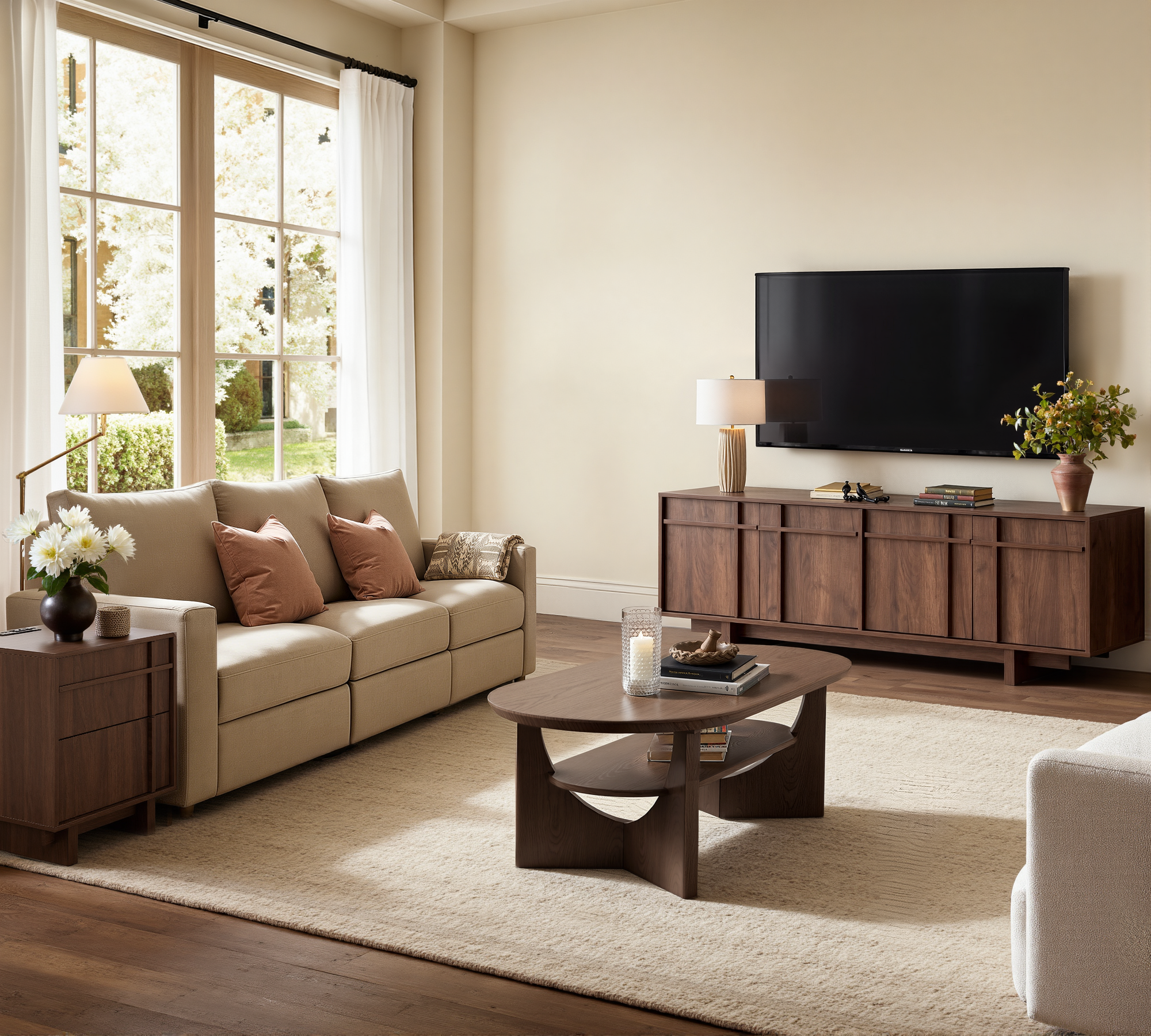 The Linear 65.6" TV Stand | Deep Walnut Mid-Century Media Console