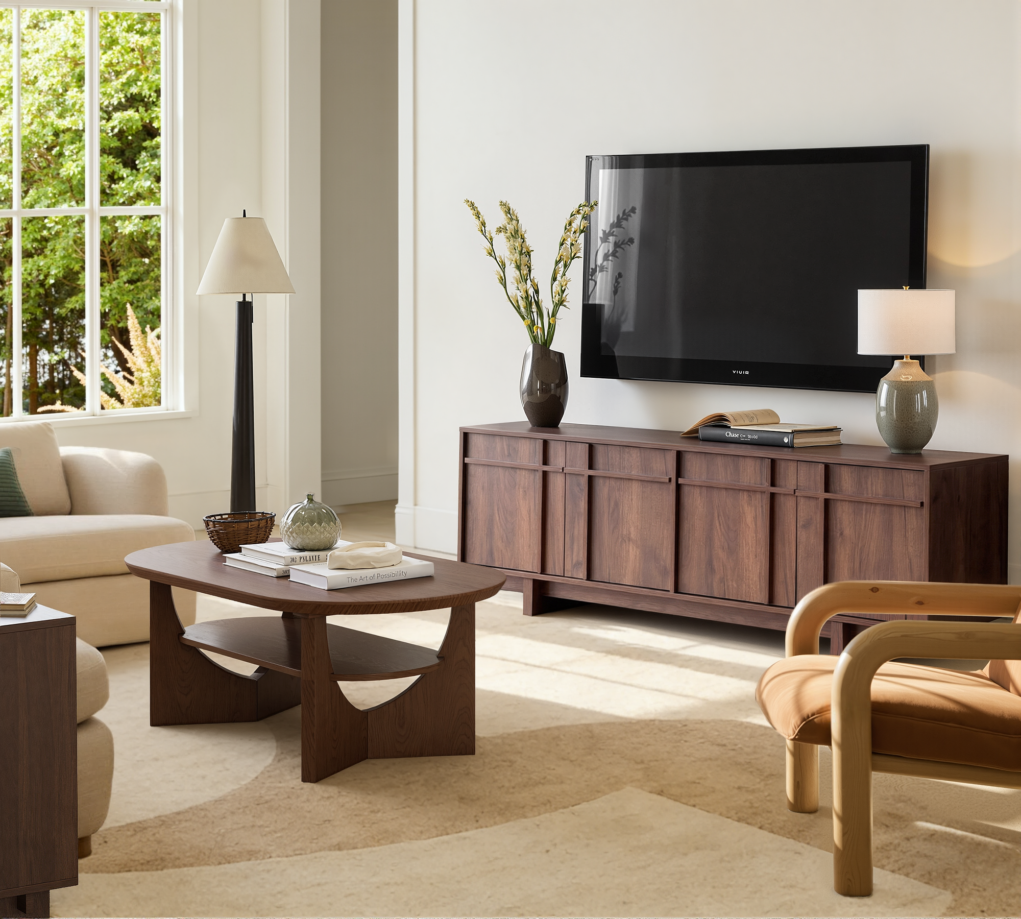 The Linear 65.6" TV Stand | Deep Walnut Mid-Century Media Console